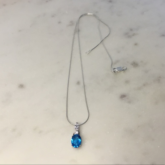 Sterling Silver Aqua Cz Necklace - Picture 8 of 16